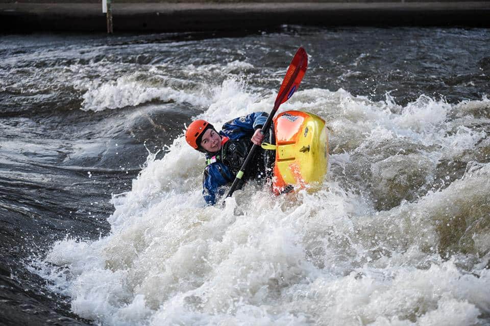 Me falling over in a hole whitewater kayaking at HPP in Nottingham